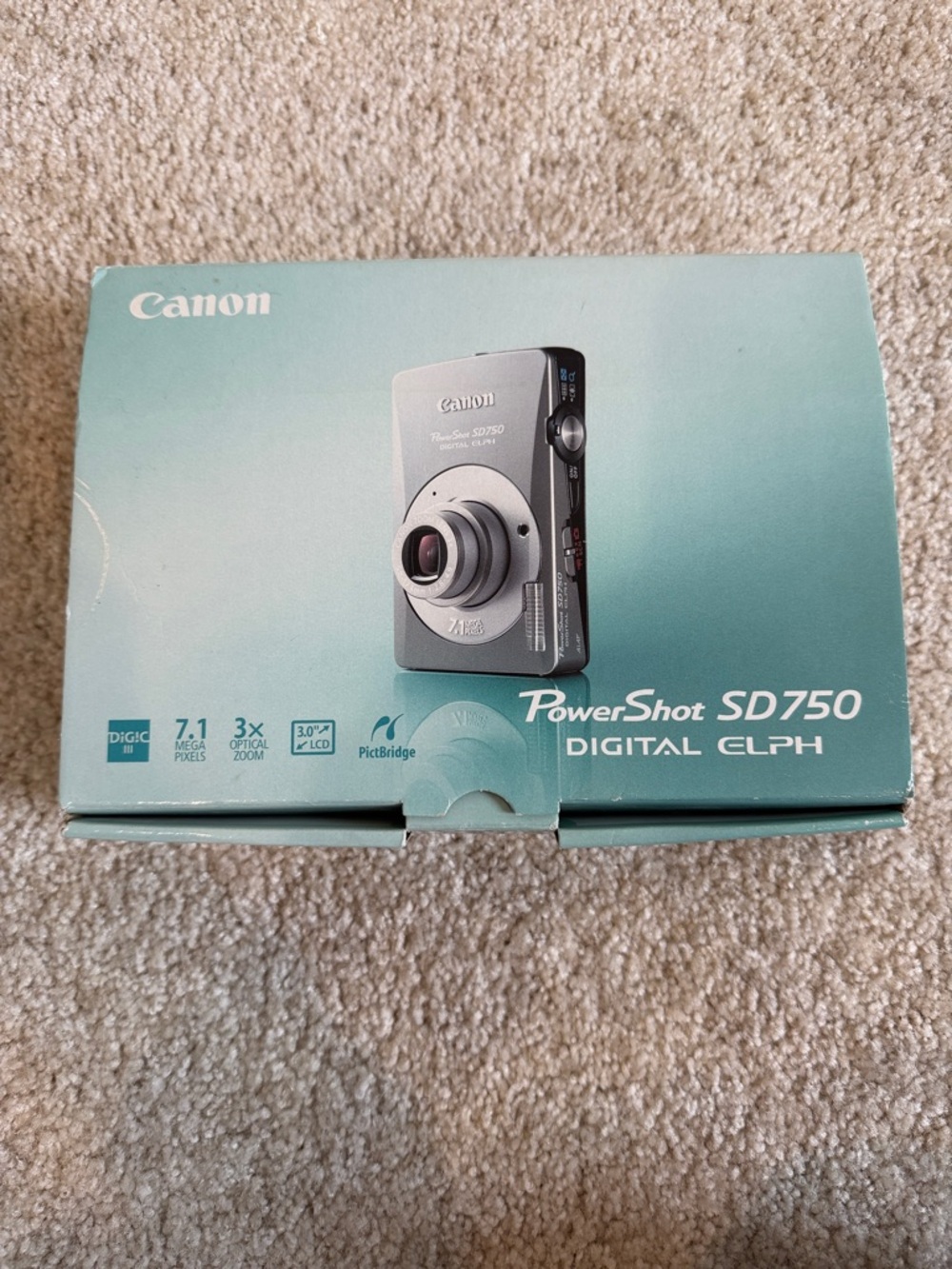 Canon PowerShot SD750 Digital ELPH Camera - Silver and Teal Box